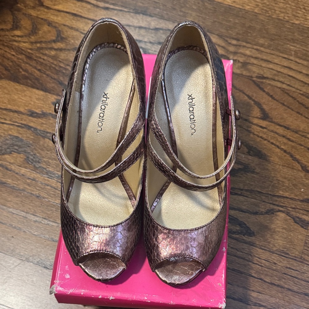 Xhilaration Metallic Peep Toe Heels - Wine snake